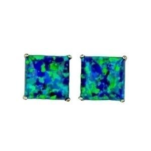 925 Sterling Silver Square Opal stud Earrings NWOT